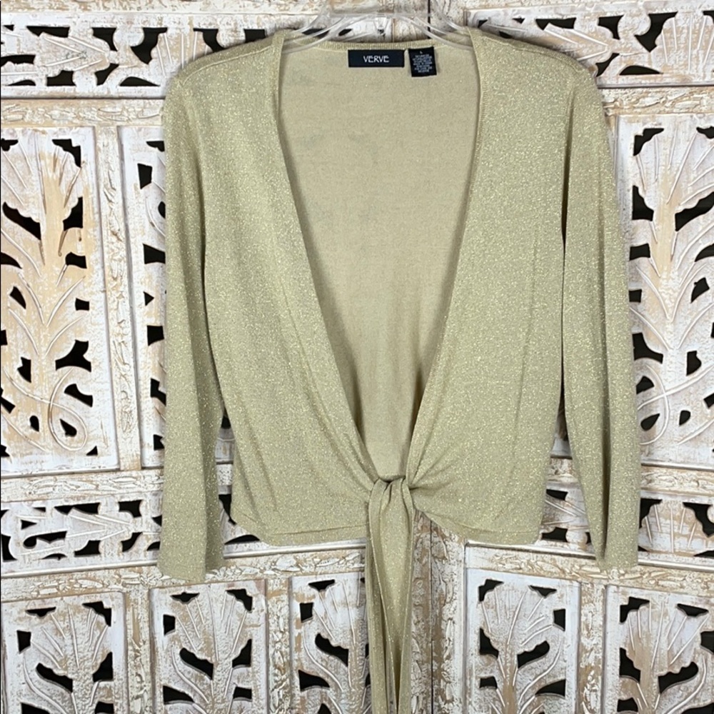 Verve Ami Rayon/Poly/Metallic Sparkle Tie Cardigan